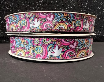 Peace Sign Grosgrain Ribbon: Colorful Craft Ribbon (5/8" or 7/8")