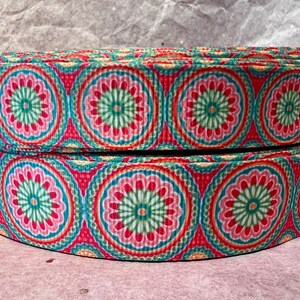 LINTOPRUIMING... Roze-groen mandalalint, bloemen, 5/8" (16 mm) 7/8" (22 mm)