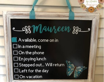 Office door sign,Stepped out sign,We will be back,Office closed sign,Butterfly office decor,Sign with availability,Custom office decor sign