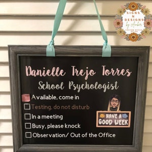 School psychologist office,Bitmoji sign,Bitmoji office,Shh testing,On the phone sign,In a session sign,School psych decor,School counselor