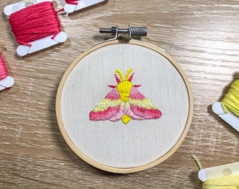 Rosy Maple Moth 3" Embroidery - Made to Order