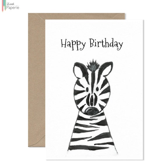 Happy Birthday Zebra Greeting Card Birthday Card Zebra Etsy