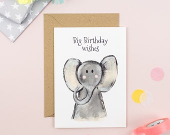 Big Birthday Wishes Card, Children's Birthday Card, 50th birthday, Cards for Her, Cards for Him, Elephant Card, Elephant Birthday Card