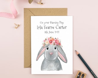 Personalised Naming Day card, Bunny, Naming day card, Christening card, God daughter card