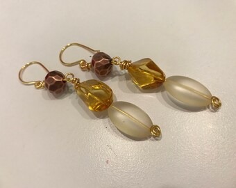 Boho style amber and copper dangle earrings