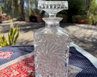 Decantador de whisky de 1960, artículos de bar, Lausitzer Alemania, cristal, diseño de molinillo Hobstar.