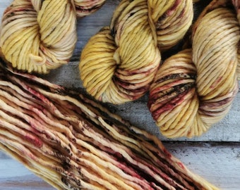 AUTUMN LEAVES on handdyed Super Chunky Merino Nylon Singles.