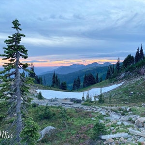 Mountain Landscape Photography Print, Mount Rainier National Park, Sunset, Home decor, healing nature photography, Washington, PNW