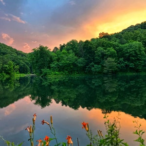 mountain landscape photography print, Ohio, sunset, lake, healing art photography, wall decor