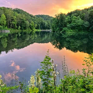 mountain landscape photography print, Ohio, sunset, lake, healing art photography, wall decor