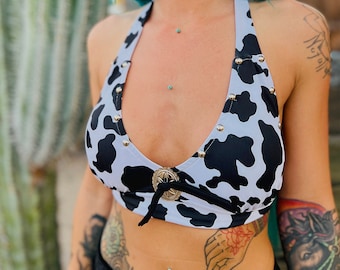 Animal Print Studded Concho Halter Top Look More Colors