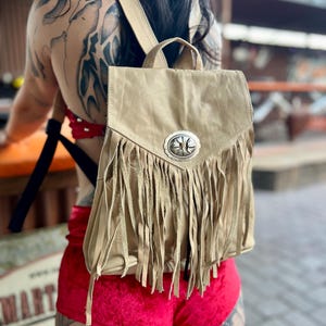 fringe suede mini backpack Vintage '70s Fringed Brown Bohemian Hippie with a tonal double Suede Fringe Backpack - Etsy