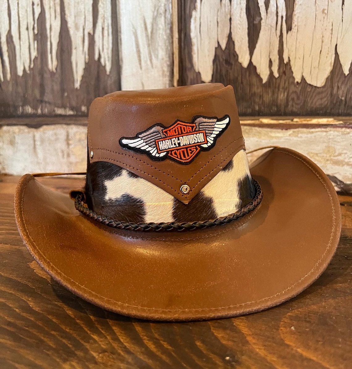 Leather Cowhide Outback Cowboy Hat Etsy
