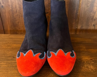Free People Women's Blue/Red Flame Suede Boots Size 7
