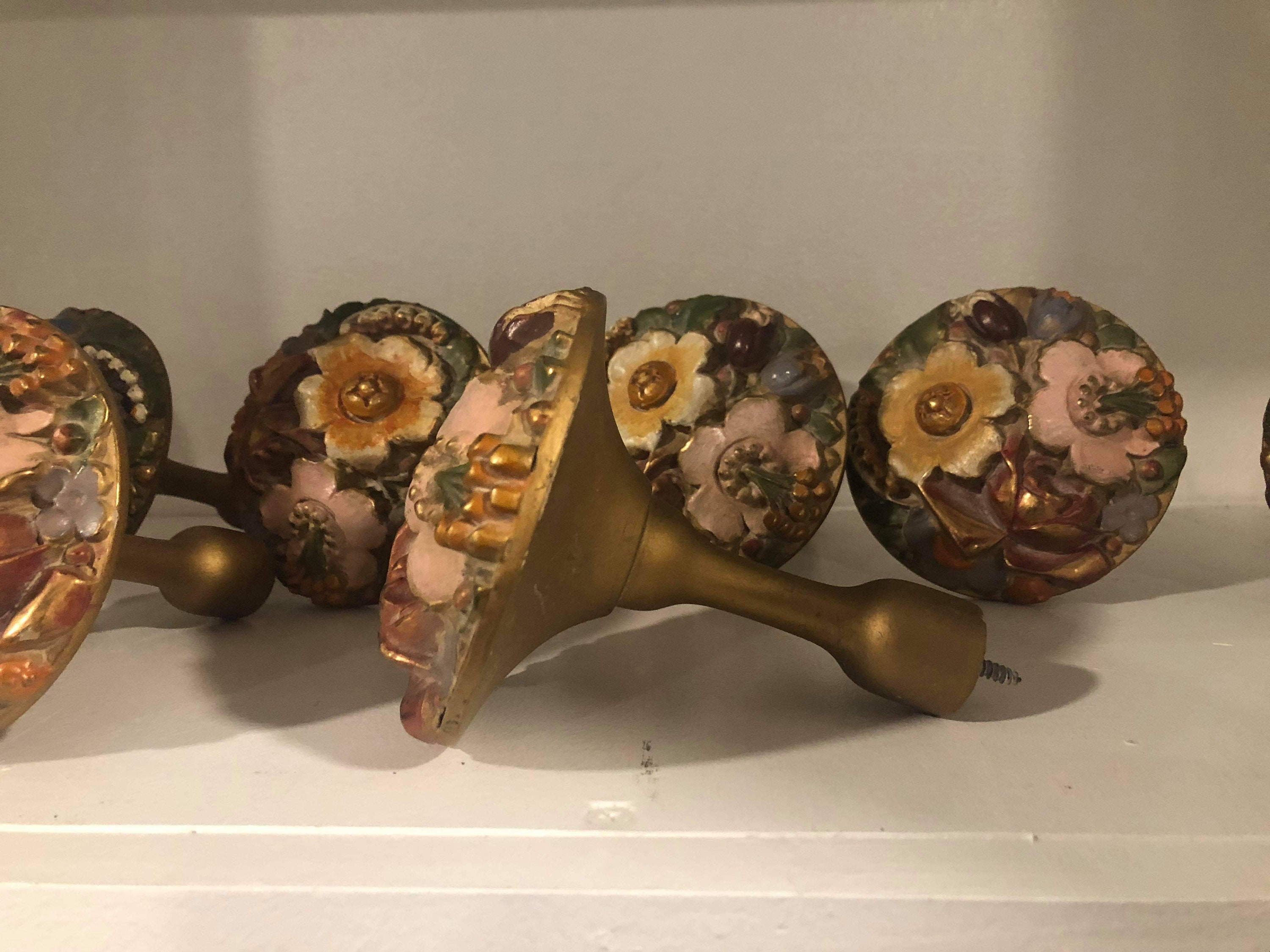 Antique curtain holdbacks. Beautiful handpainted floral Etsy