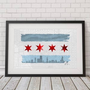Feliz cumpleaños Chicago / Chicago Illinois Bandera Mapa Historia Arte (Impresión digital)
