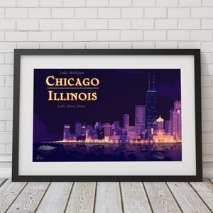 LakeShoreNightLife | Night time Chicago Skyline Lake Shore Drive Art (Digital Print)