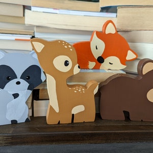 Woodland Shapes / Kids' Room Decor / Woodland themed bedroom / Nursery / Boy Girl Bookshelf Decorations / Bear Fox Raccoon Deer / Forest