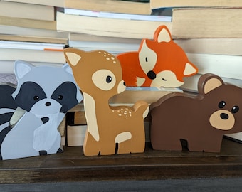 Woodland Shapes / Kids' Room Decor / Woodland themed bedroom / Nursery / Boy Girl Bookshelf Decorations / Bear Fox Raccoon Deer / Forest