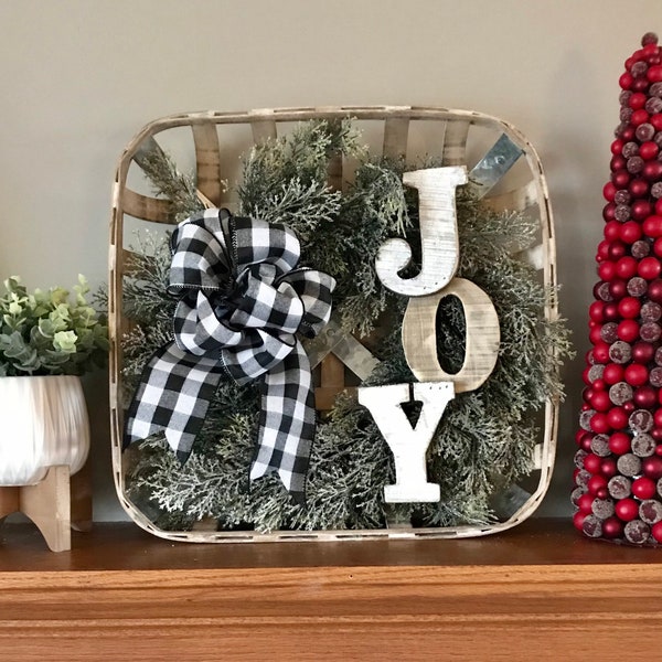 Holiday decor, Farmhouse, Rustic, Tobacco Basket, Joy, Holiday Wreath, Farmhouse Style, Home Decor, Holiday Decor, Christmas decor