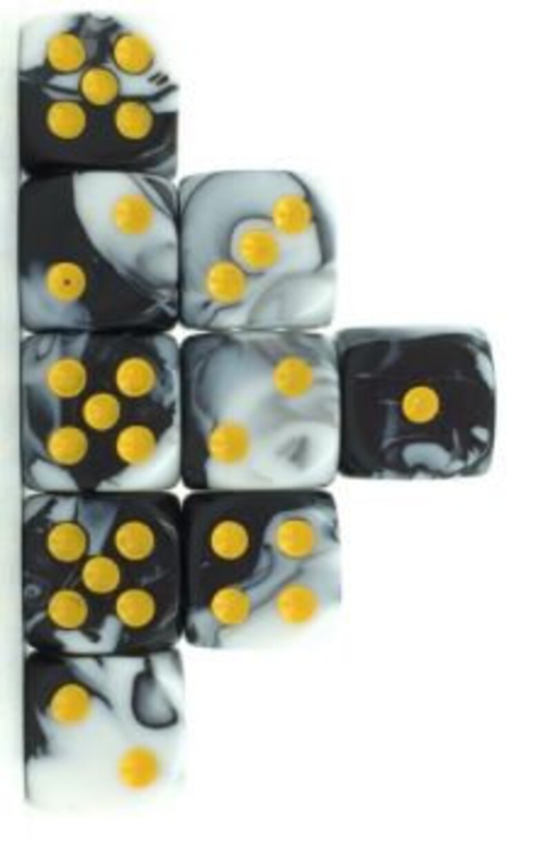 12mm 6 Sided Dice White Black Marble Set of 6