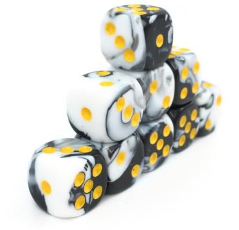 12mm 6 Sided Dice White Black Marble Set of 6