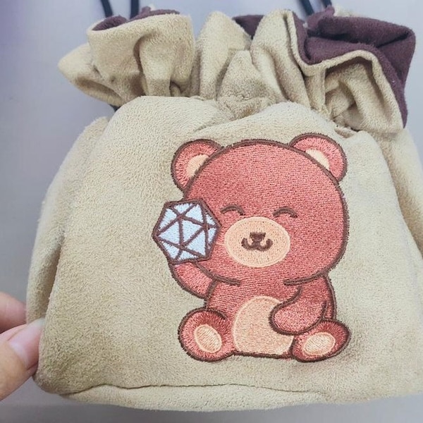 Bear Velvet Dice Bag with Pockets (Holds 200+ Dice)