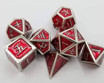 Set di dadi in metallo Kanji rossi e argento