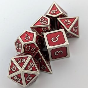 Thai Red & Silver Metal Dice Set