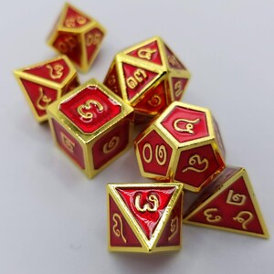 Thai Red & Gold Metal Dice Set