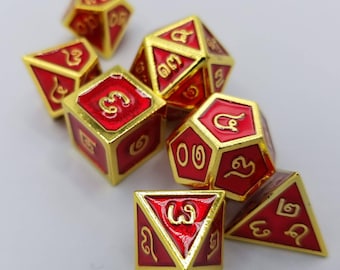 Thai Metal Dice Set Red & Gold