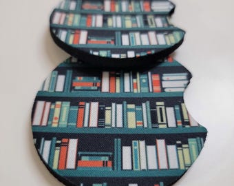 Book stack shelves car Coasters, Set of 2 Car Coasters,book stack,book lovers,Gift for her.