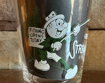 Vintage 1965 Reddy Kilowatt PG&E Stream Scout Feast Fishing Glass 10oz Tumbler
