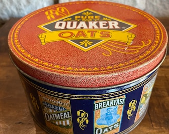 Vintage 1983 Limited Edition Quaker Oats Advertising Collector Tin Round Canister Cookie Tin