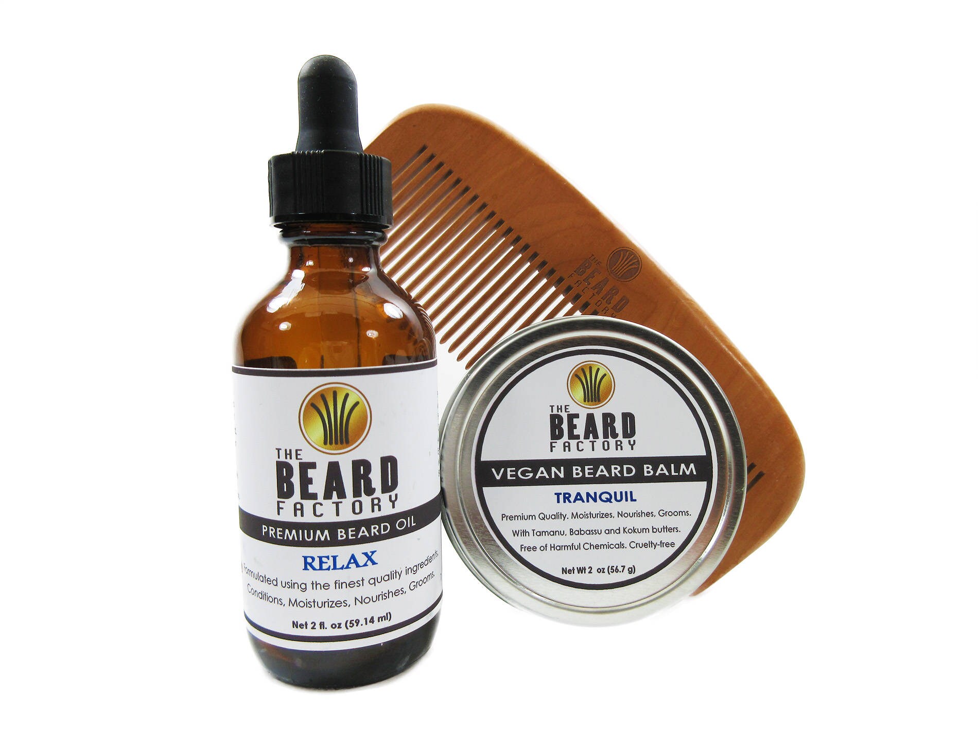 2 oz Beard oil, VEGAN beard balm, comb 3 pack beard kit combo w/ argan
