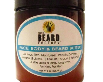 Face, Body and Beard Butter with Tamanu, Babasu, Argan and Kukuinut Butter and Oils, Moisturizes and Conditions both skin and beard