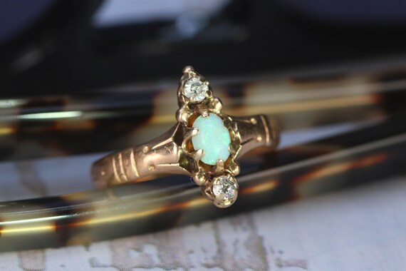 Antique Opal and Old Cut Diamond Ring - Victorian… - image 3