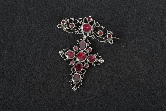 18th Century Georgian Garnet Cross Pin Brooch - S… - image 4