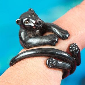 Spinelli Custom Handmade Black Jaguar Shakudo Ring - Diamond Eyes - Ancient Japanese Alloy of Copper and Gold - Lots of Sizes!