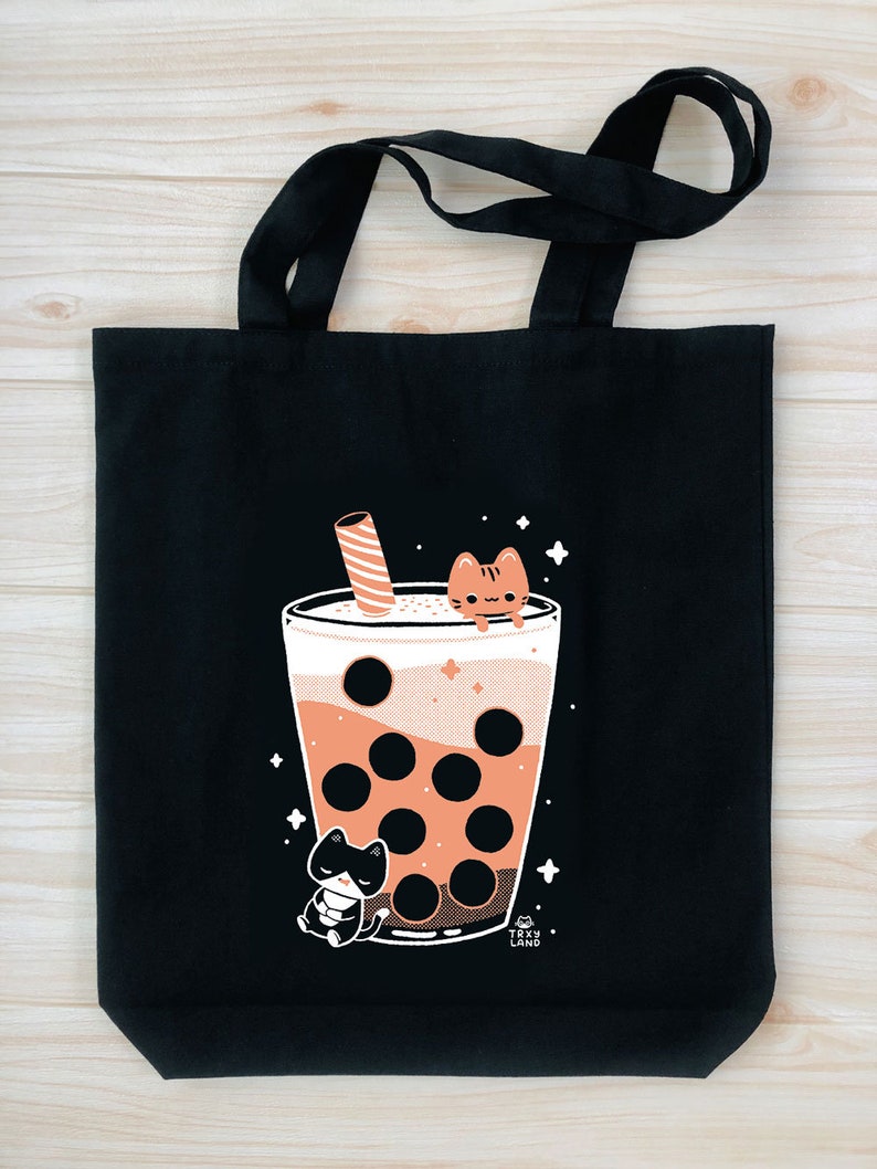 Boba Dreams Tote Bag Black 2nd Edition Bubble Tea Pin Display Bag Enamel Pin Ita Bag TRXYLAND
