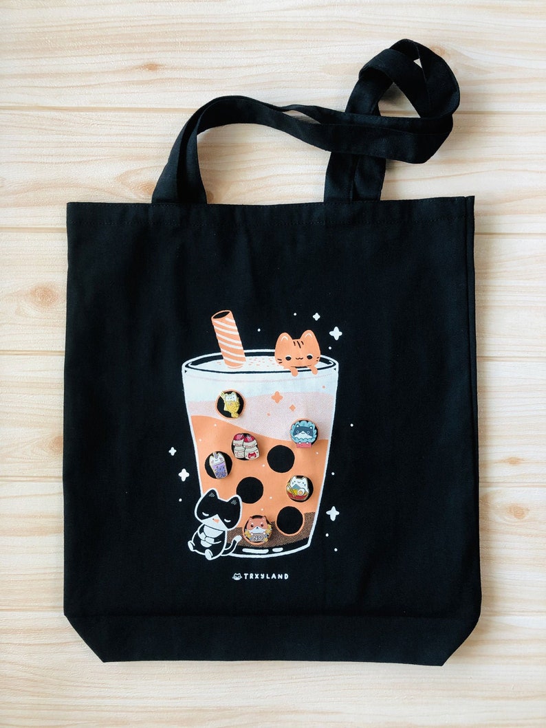 Boba Dreams Tote Bag Black 2nd Edition Bubble Tea Pin Display Bag Enamel Pin Ita Bag TRXYLAND