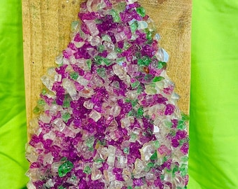 Wunderschöne, einzigartige handgefertigte Crushed Glass Weihnachtsbaum-Wandkunst