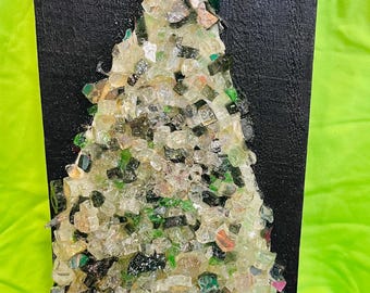 Wunderschöne, einzigartige handgefertigte Crushed Glass Weihnachtsbaum-Wandkunst