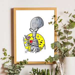Stampa A4 di Roger the Alien Just Visiting Tattoo Flash America disegnata a mano