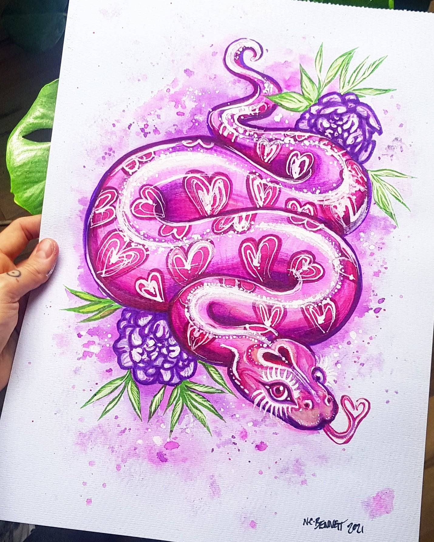 A3 Original PINK PYTHON Snake Tattoo artwork in inks gouache | Etsy