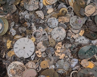 1 lb Watch Parts Lot Movements Plates Gears Dials Mixed Vintage Steampunk Craft