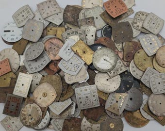 Lot of 25 Vintage Watch Dials Faces Mixed Shapes Steampunk Craft Parts