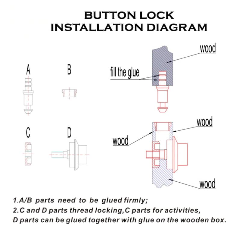 15mm 2x Brass Push Button Lock / Latch Wooden Box, Humidor, Jewelry