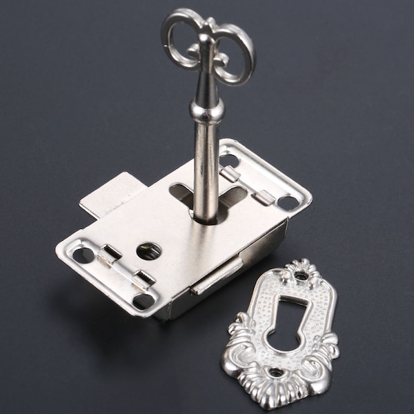 Jewelry Box Door Lock Set Silver Retro Looking Lock Hardware with Key