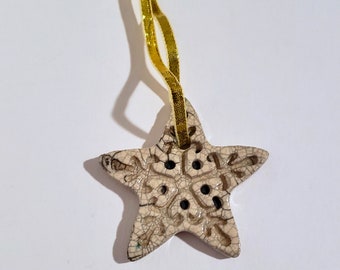 Little White Ceramic Star | Handmade Ceramic Raku Ornament | Beautifully Embossed | Missouri Made | Handmade Christmas Gift